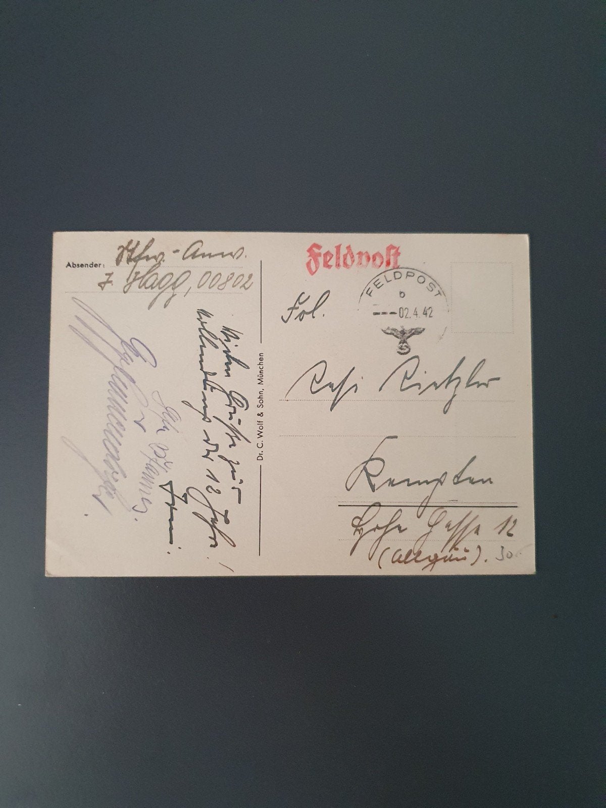 feldpost Propaganda kaart Embleem van de Jäger Division, Ophalen of Verzenden, Amerika, Embleem of Badge