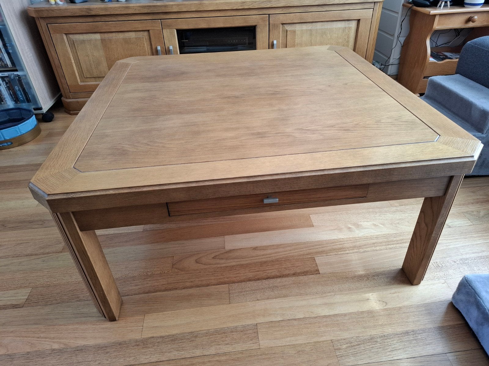 Massief eiken salontafel 100x100 cm met lade, Ophalen