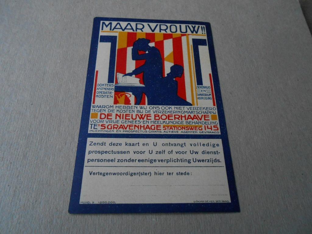 DE  NIEUWE  BOERHAAVE  Verzekering - Maatschappij, Ophalen of Verzenden, 1920 tot 1940, Ongelopen, Overige thema's