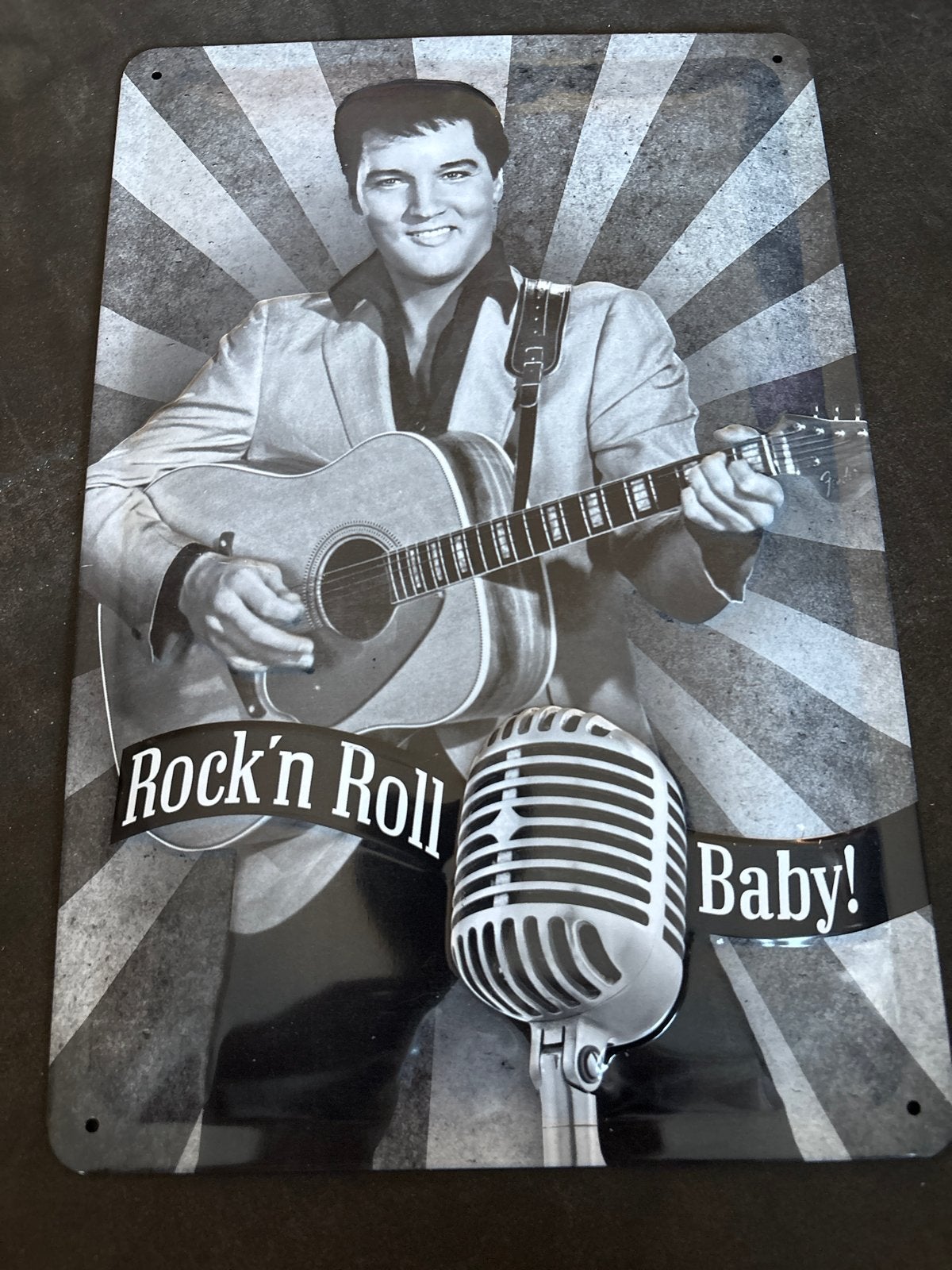 Elvis Presley 'Rock 'n Roll Baby!' metalen wandbord, Vintage, Ophalen of Verzenden, Metaal, Gebruikt