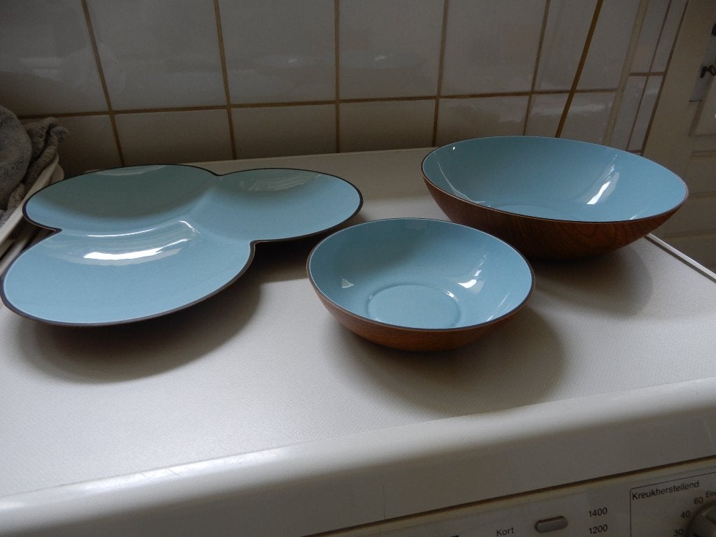 schaaltjes voor snacks, blauw, bruin, vintage, Ophalen of Verzenden