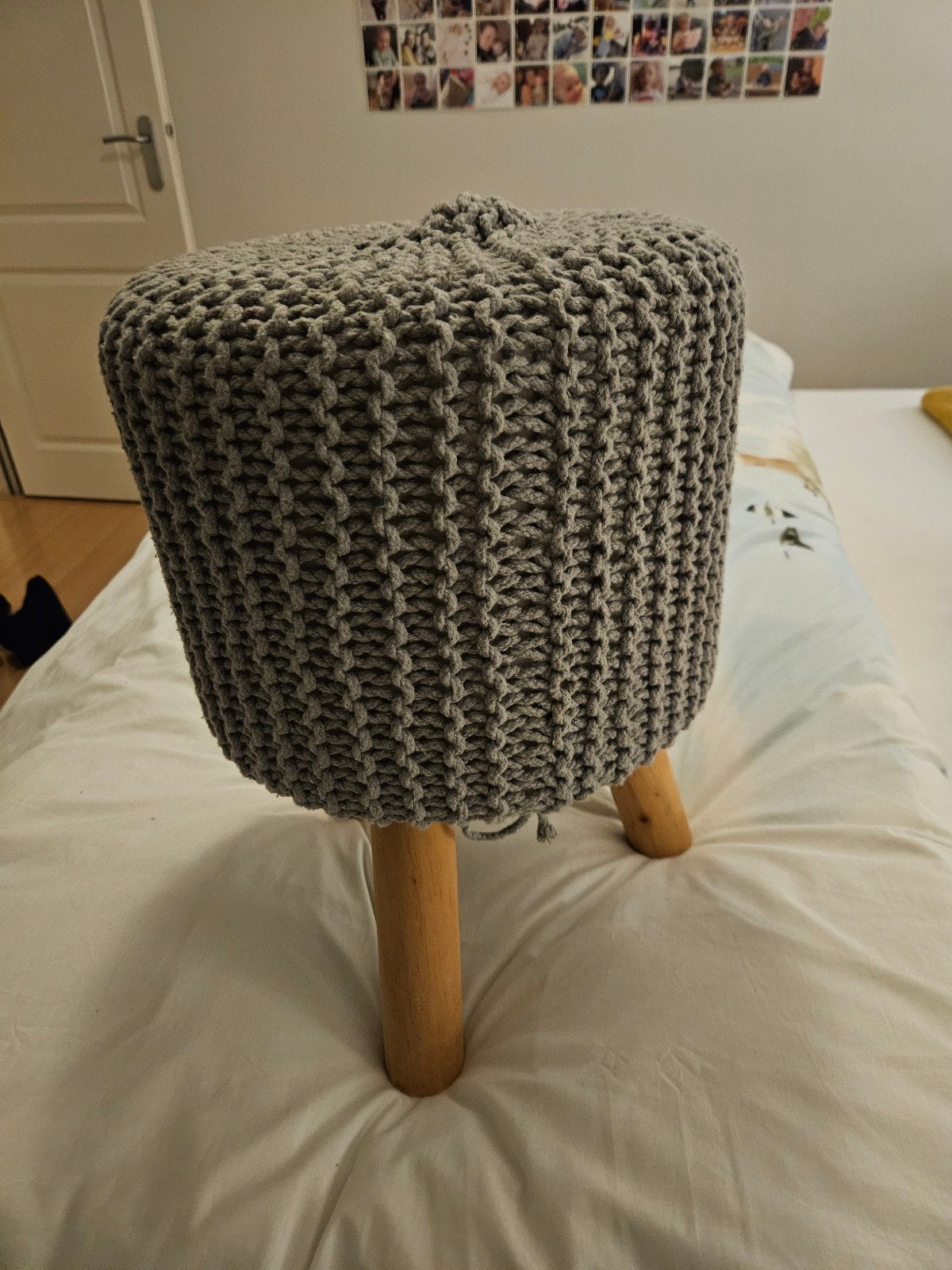 Houten krukje met gehaakte poef - 45 cm hoog, Ophalen, Hout, Minder dan 50 cm, Gebruikt