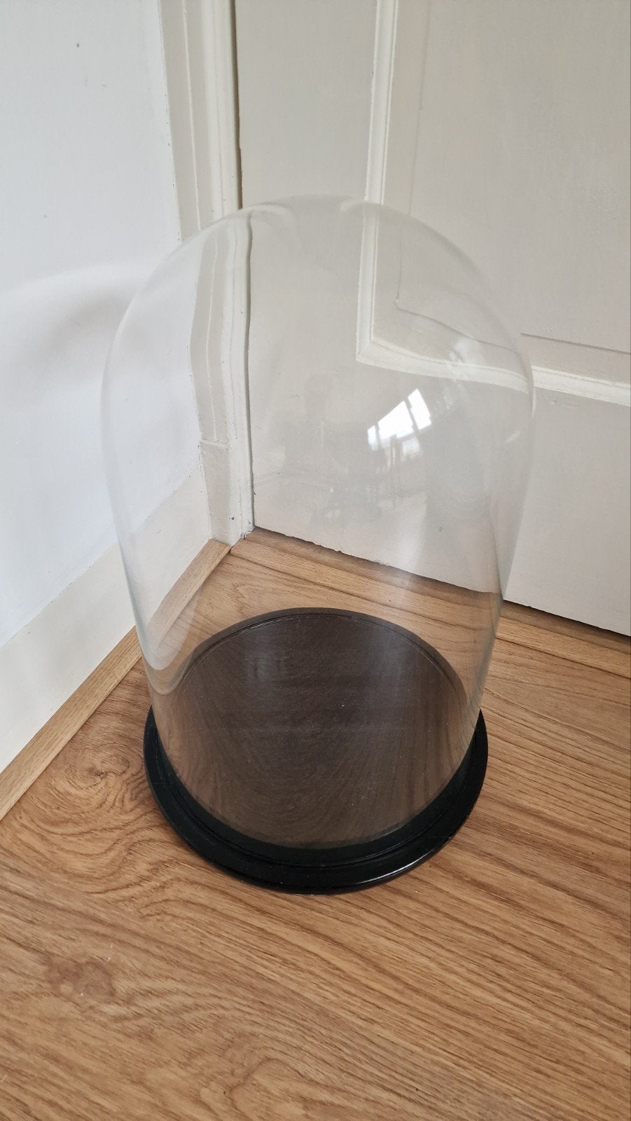 Grote glazen stolp met houten plateau, Glas, Ophalen, Gebruikt, Met plateau