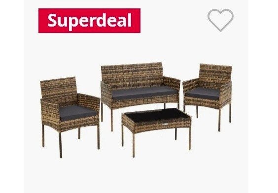 Tectake Wicker Loungeset Palas Grijs - 4-persoons, Tuin en Terras, Ophalen, 4 zitplaatsen, Nieuw, Bank