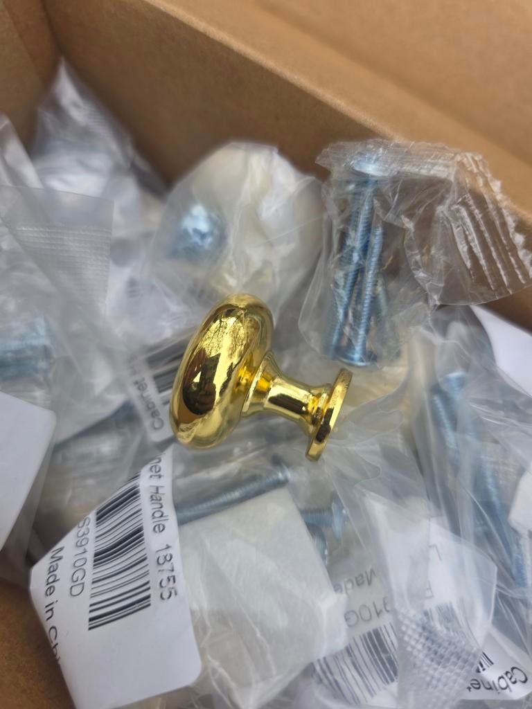 12x Gouden Kastknoppen - Nieuw, Ophalen of Verzenden, Nieuw, Koper of Messing, Overige typen