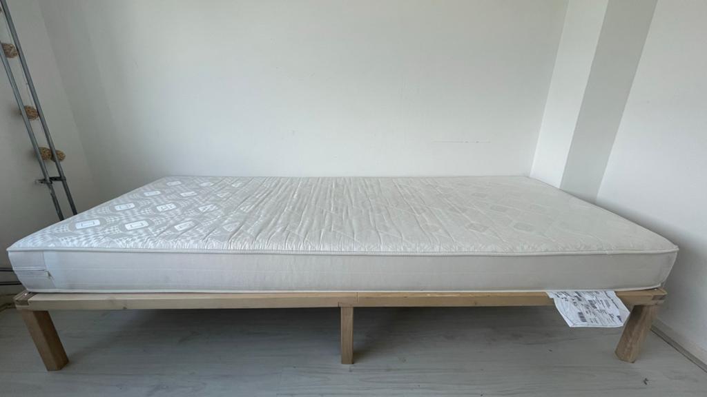 Japandi Futon Bed Minimalistisch 80x200 cm, Ophalen, Gebruikt, Eenpersoons, Beige