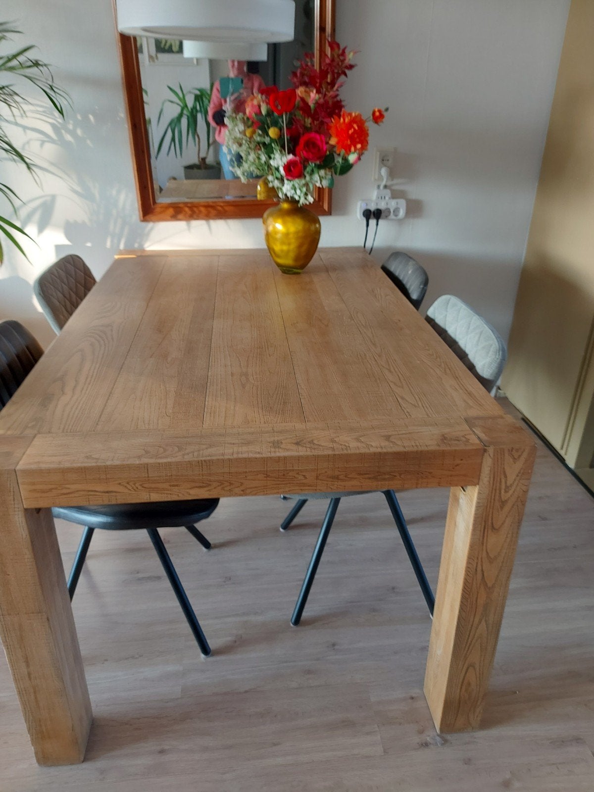 Blank eiken uittrek eettafel, Ophalen, Eikenhout, 50 tot 100 cm, 150 tot 200 cm