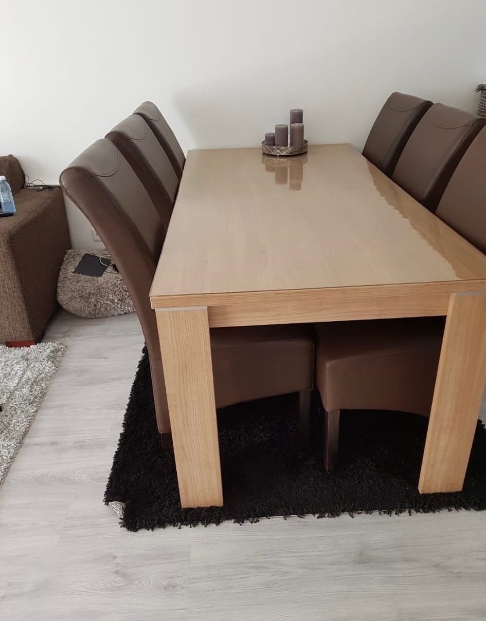 Eettafel met 6 leren stoelen en tv kast gebruikt, Huis en Inrichting, Tafels | Eettafels, Ophalen, Gebruikt, Vierkant, Vijf personen of meer