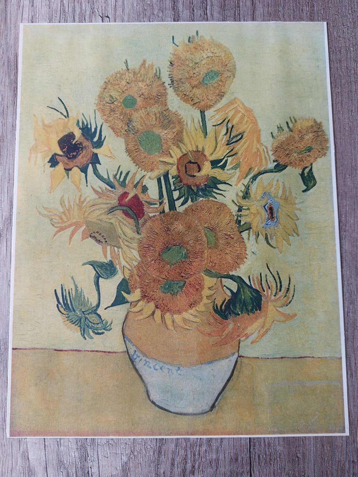 Vintage reproductie 'Zonnebloemen' van Van Gogh, Braun & Cie, Bloemen, Ophalen of Verzenden, Klassiek, Print