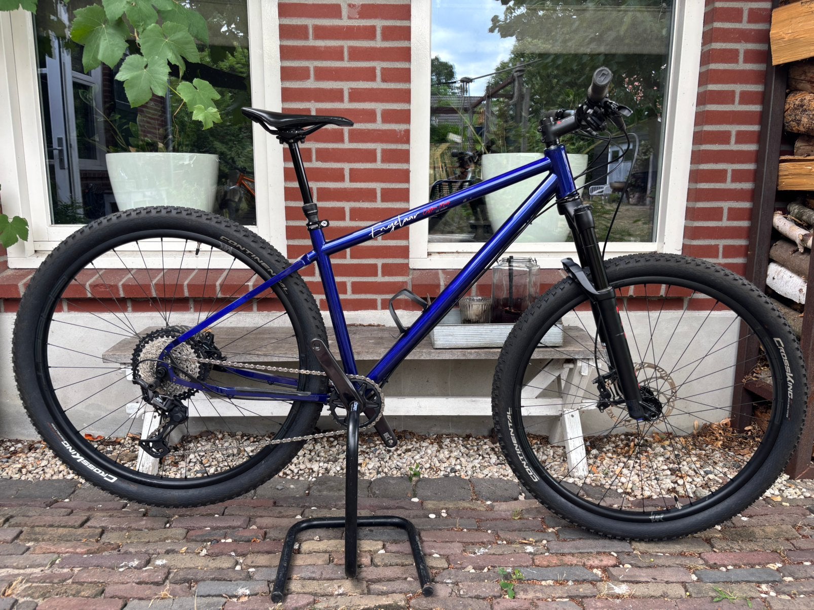 Unieke stalen zelfbouw mtb “Engelaar custom made” maat S, Hardtail, Zo goed als nieuw, Schijfrem, Ophalen