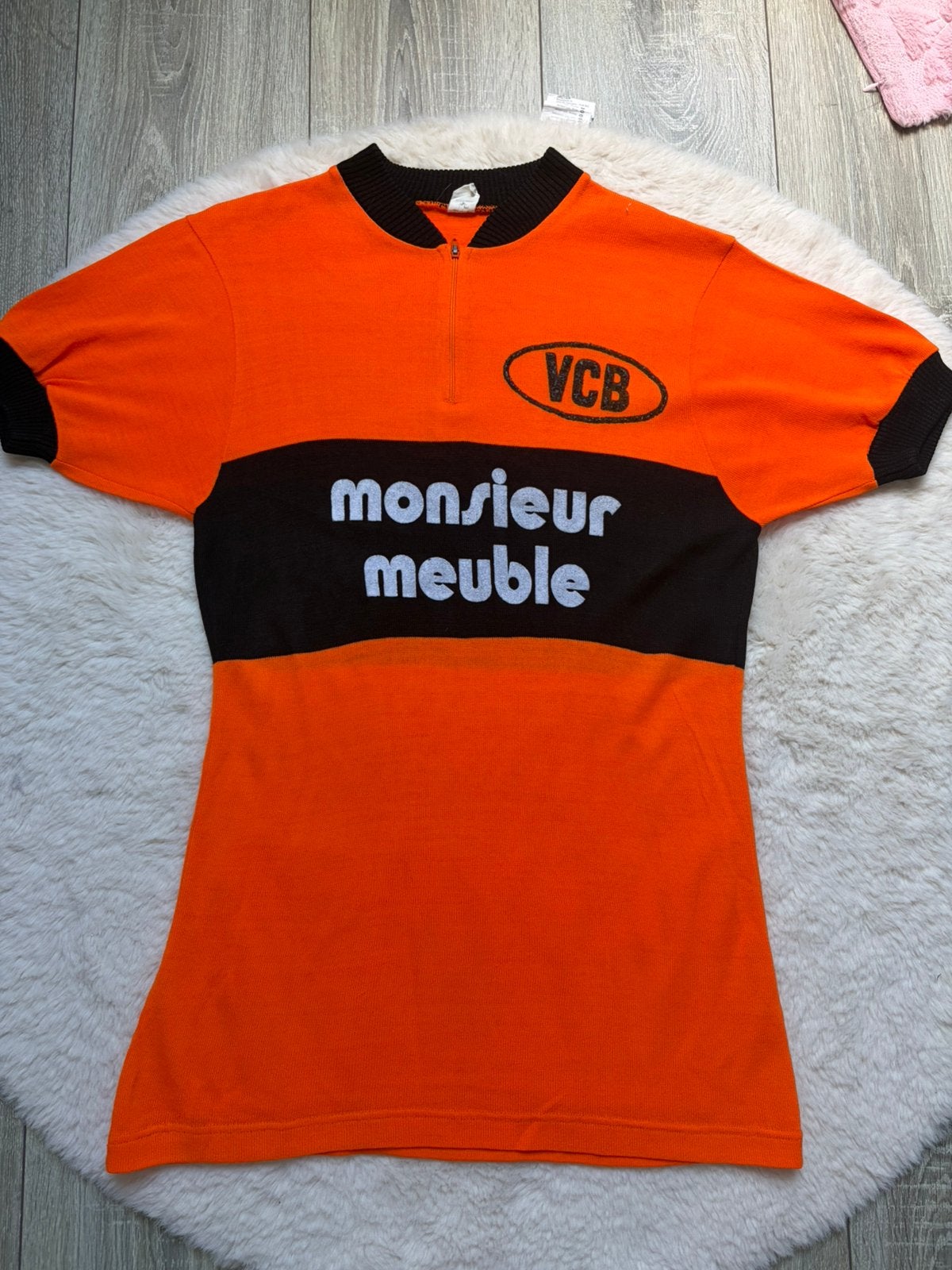 Vintage VCB Monsieur Meuble Wielershirt Jaren 70/80, Myrthe.@4-!!3@wuickbet, Oranje, Ophalen of Verzenden, Zo goed als nieuw