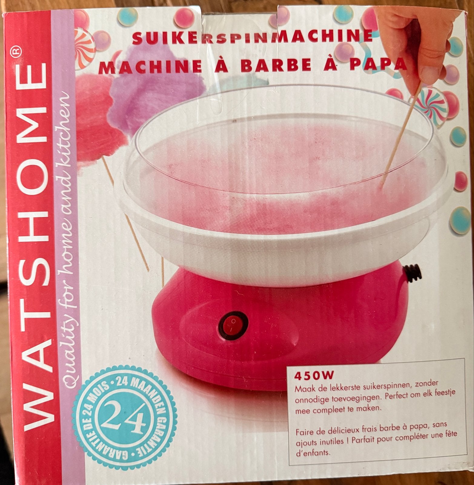 WATSHOME Suikerspinmachine 450W - Roze, Ophalen of Verzenden, Zo goed als nieuw