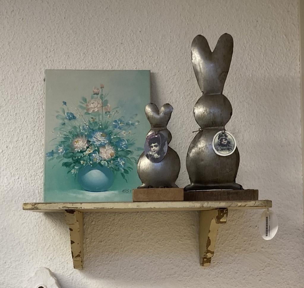 Brocante oud houten regaal - regaaltje / Licht geel, Ophalen of Verzenden