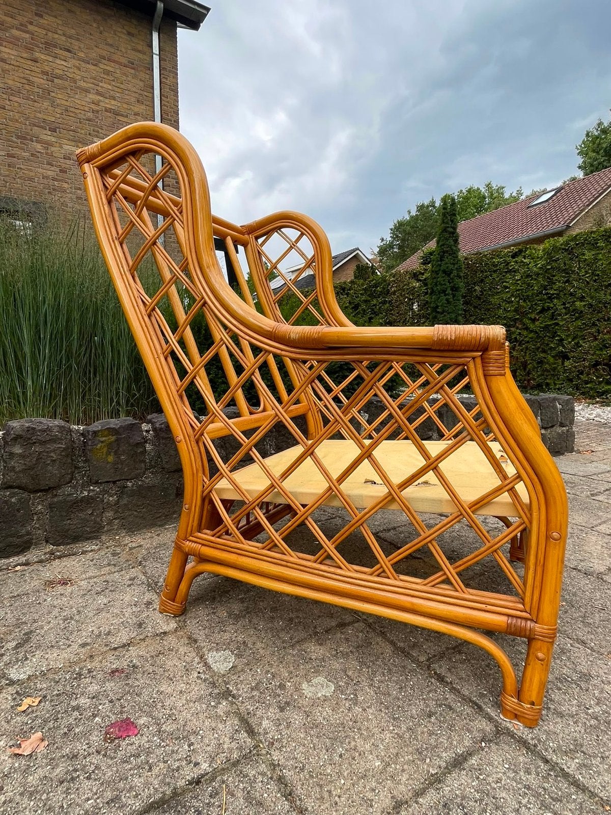 Prachtige Vintage Rotan Bamboe fauteuil Jaren 70 Boho Style, Ophalen, Gebruikt