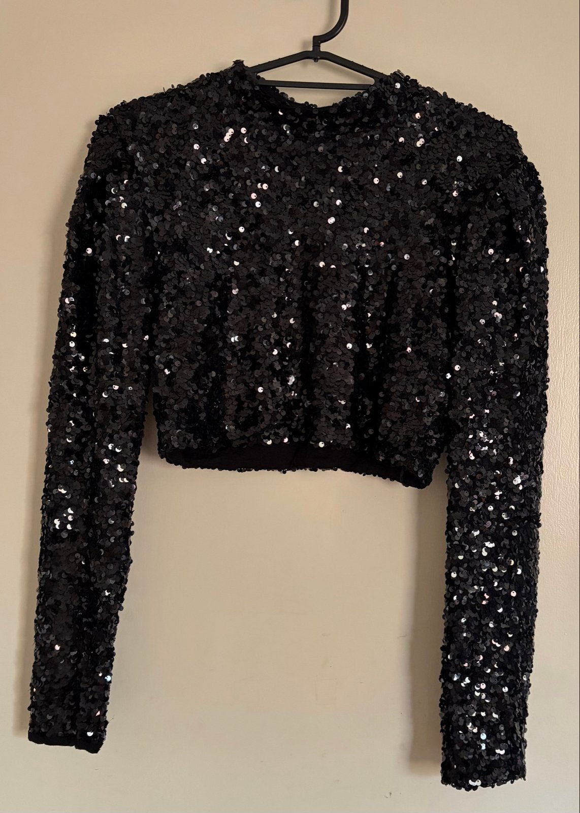 Zwarte pailletten crop top met lange mouwen, Kleding | Dames, Zwart, Ophalen of Verzenden, Zo goed als nieuw, Lange mouw