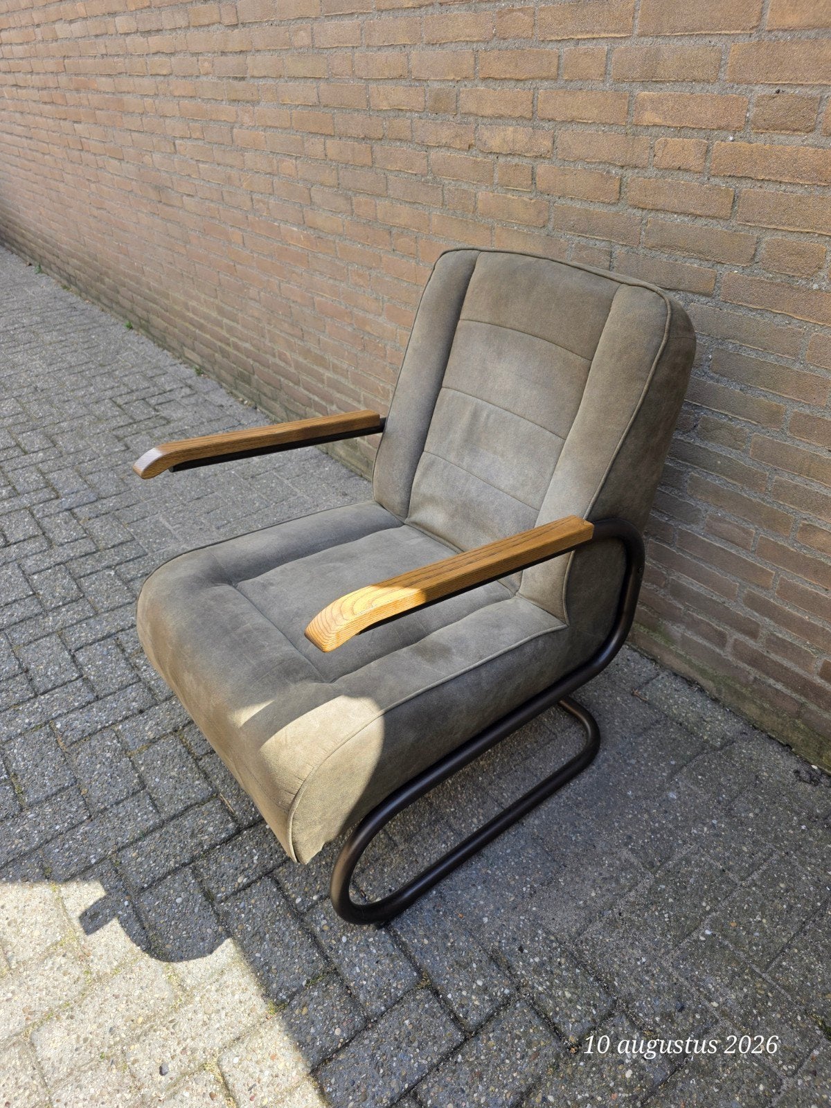 Fauteuil Ivar - Industriële Olijfgroene Leatherlook Stoel, Huis en Inrichting, Fauteuils, Gebruikt, 75 tot 100 cm, Ophalen of Verzenden