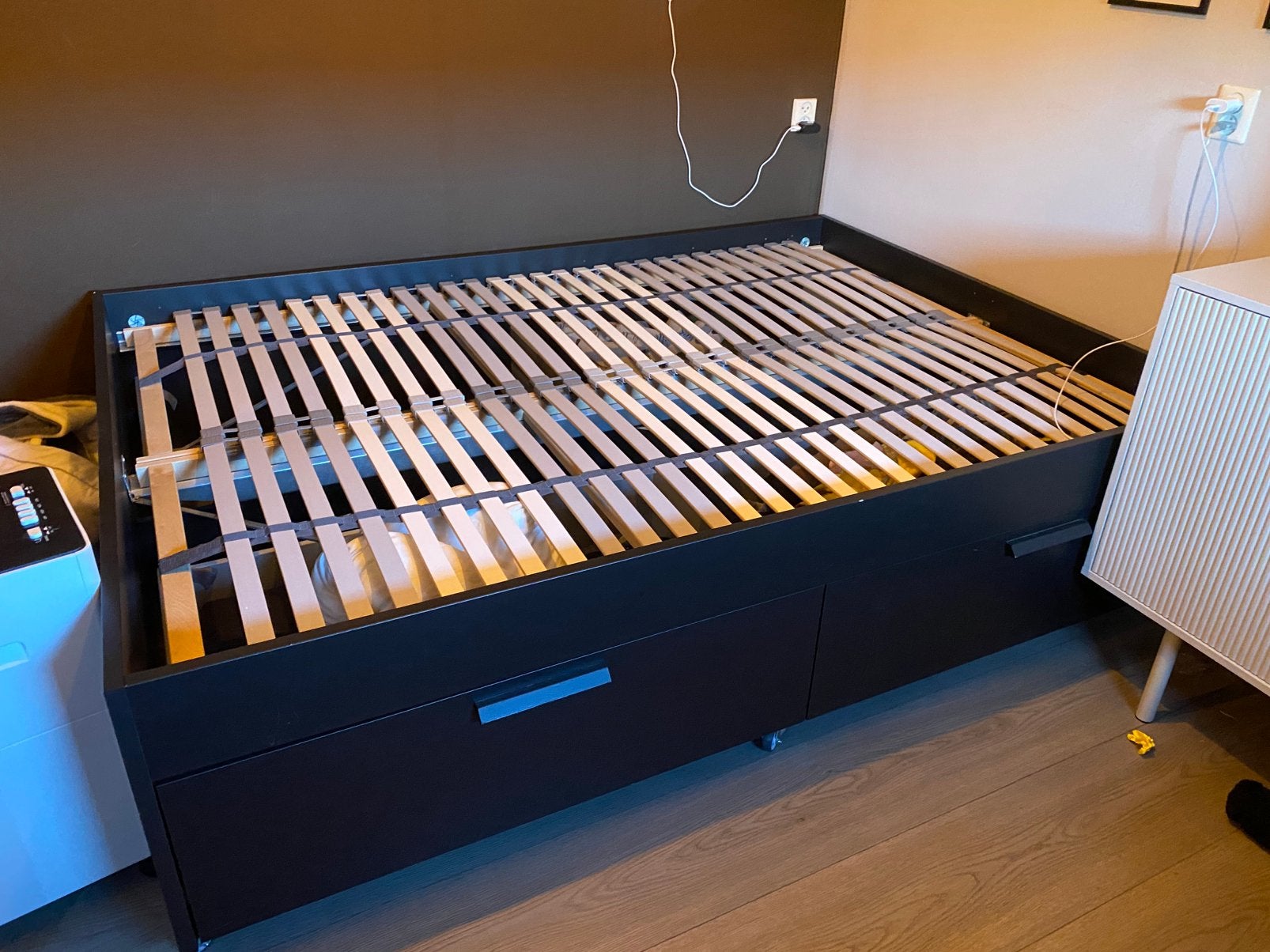 Bedframe 140x200 met lattenbodem, Huis en Inrichting, Slaapkamer | Bedden, Ophalen, Zwart, Tweepersoons, 140 cm