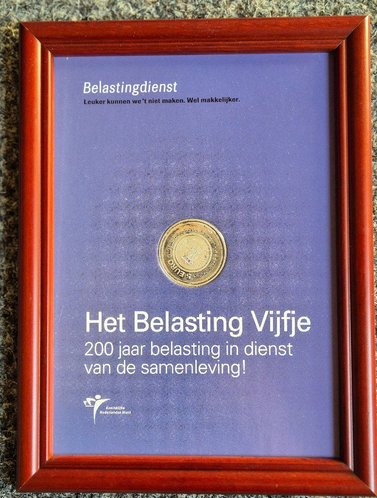 Het Belasting Vijfje met brief van Gerrit Zalm, Zilver, Overige landen, Ophalen of Verzenden, 5 euro