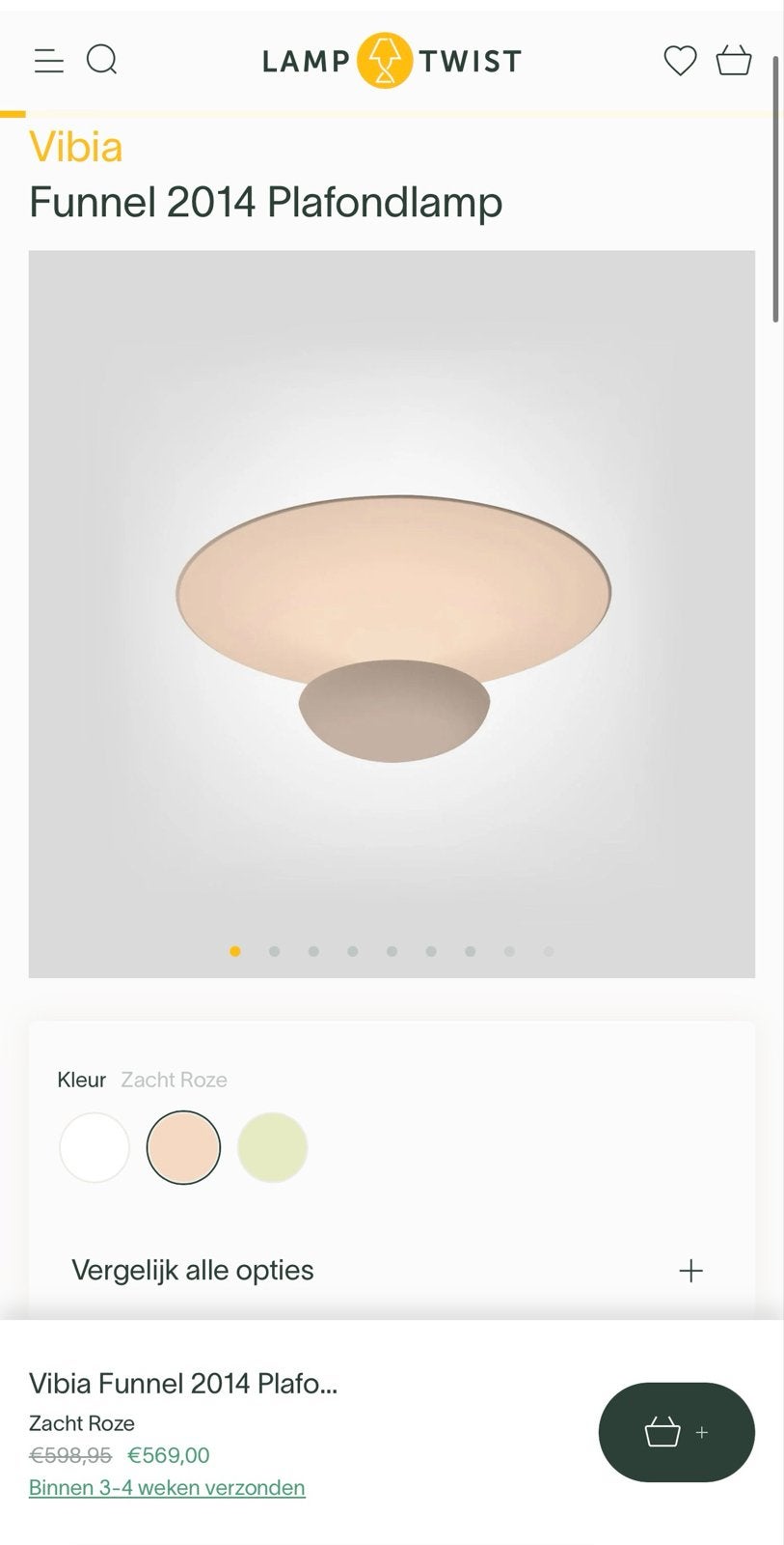 Vibia Funnel 2014 Plafondlamp - Zacht Roze Design, Huis en Inrichting, Ophalen, Gebruikt, Roze, Design