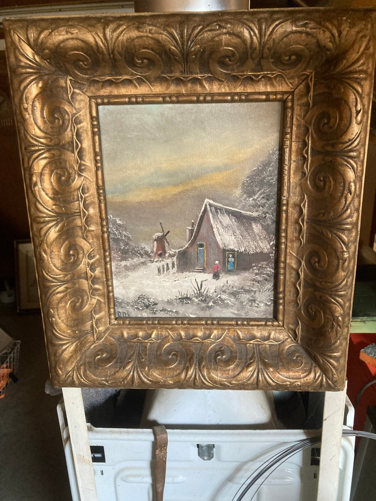 Oud Hollands winterlandschap olieverfschilderij in lijst, Doek, Oud hollands, Ophalen of Verzenden, Landschap