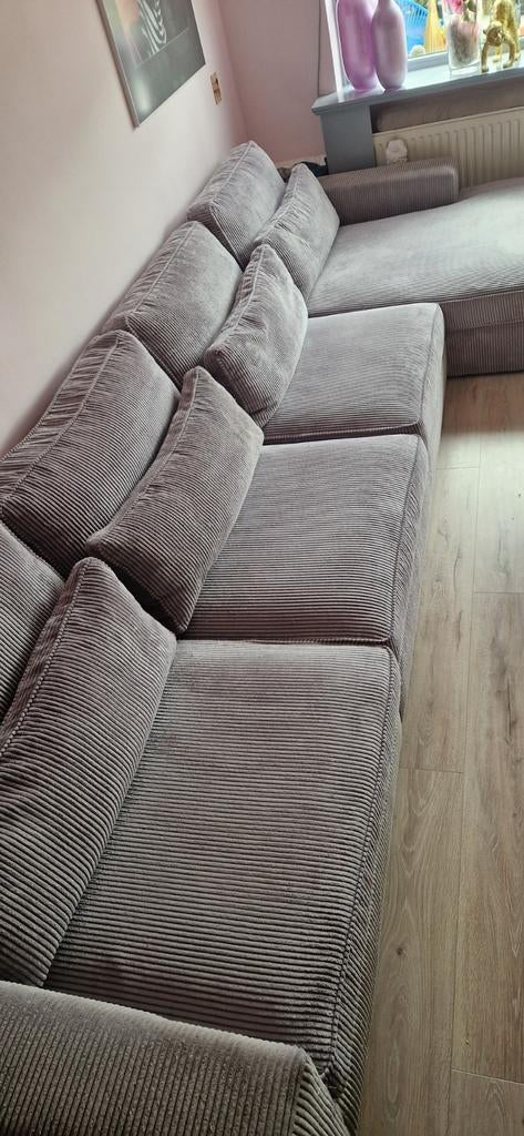 Grote diepe hoekbank met chaise lounge,met dikke Rib stof !, Huis en Inrichting, Banken | Complete zithoeken, Ophalen