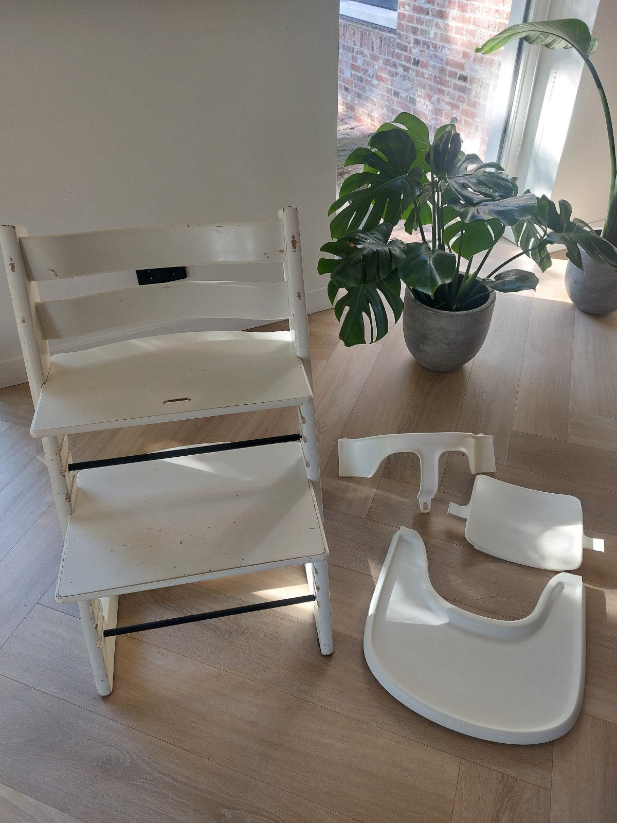 Stokke tripp trapp met zitje en blad, Ophalen, Gebruikt, Meegroeistoel