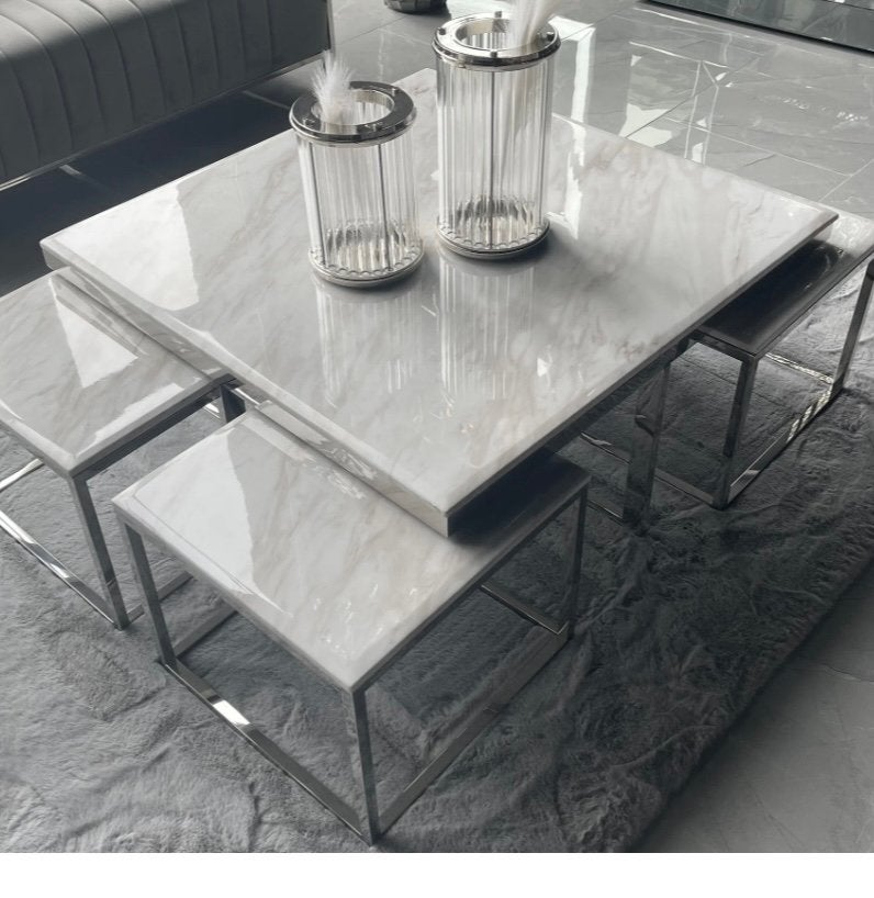 Salontafel zilver wit marmer nieuw in doos, Huis en Inrichting, Tafels | Salontafels, Ophalen, 100 tot 150 cm, Vierkant, Nieuw