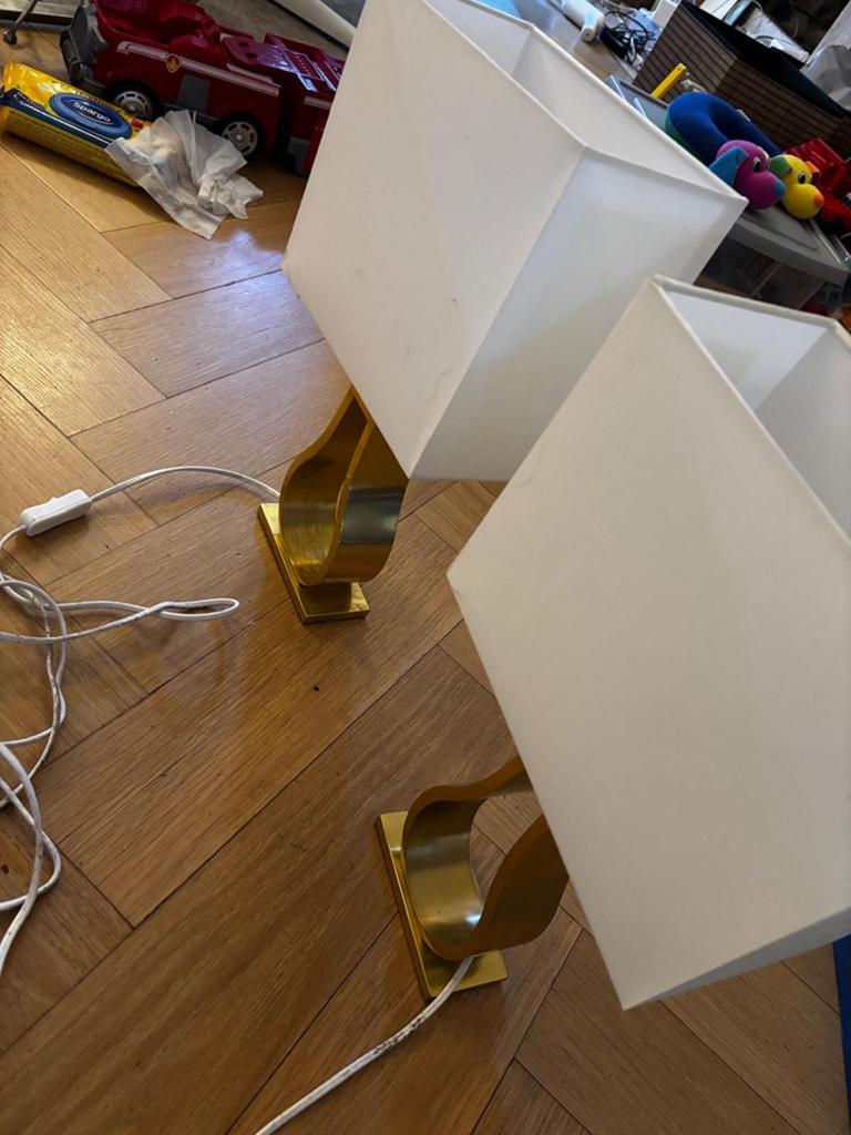 Set van 2 gouden tafellampen met witte kappen, Ophalen, Gebruikt, Metaal, 50 tot 75 cm