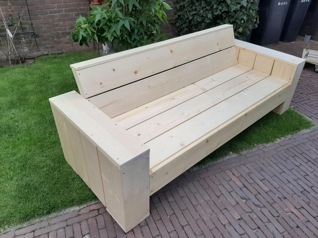 Steigerhouten bank nieuw met leuningen 220 cm lang., Tuin en Terras, Ophalen, Nieuw, Hout