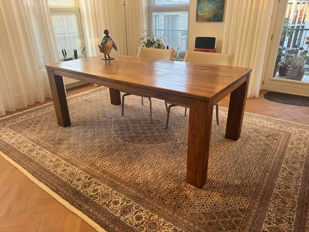 massief eikenhouten eettafel (uitschuifbaar), Gebruikt, Eikenhout, 200 cm of meer, Ophalen of Verzenden