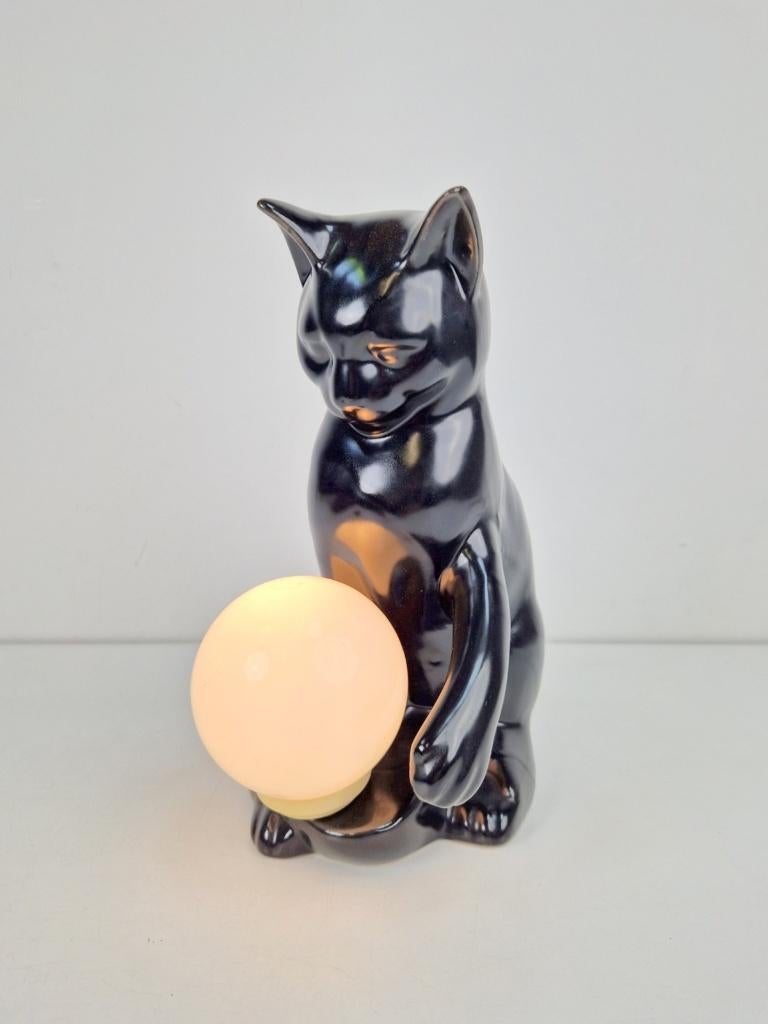 vintage Poes bollamp tafellamp porselein 70’s Mid Century, N, Vintage, Ophalen of Verzenden, N