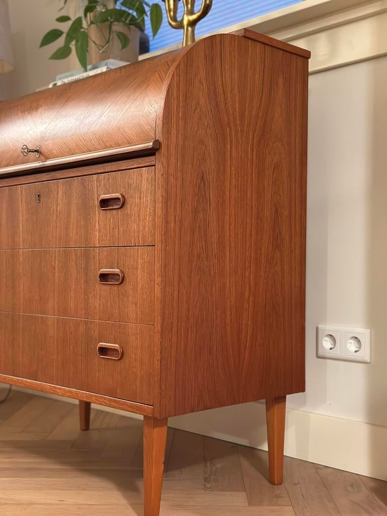Vintage secretaire hout ingelegd jaren 50/60 Deens, Ophalen of Verzenden, Gebruikt, Vintage