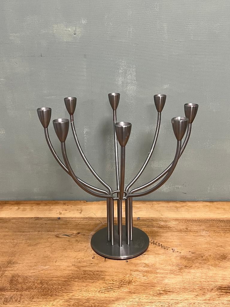 Vintage Ikea 8- armige kandelaar rvs Hagberg, Gebruikt, Overige kleuren, 25 tot 50 cm, Ophalen of Verzenden