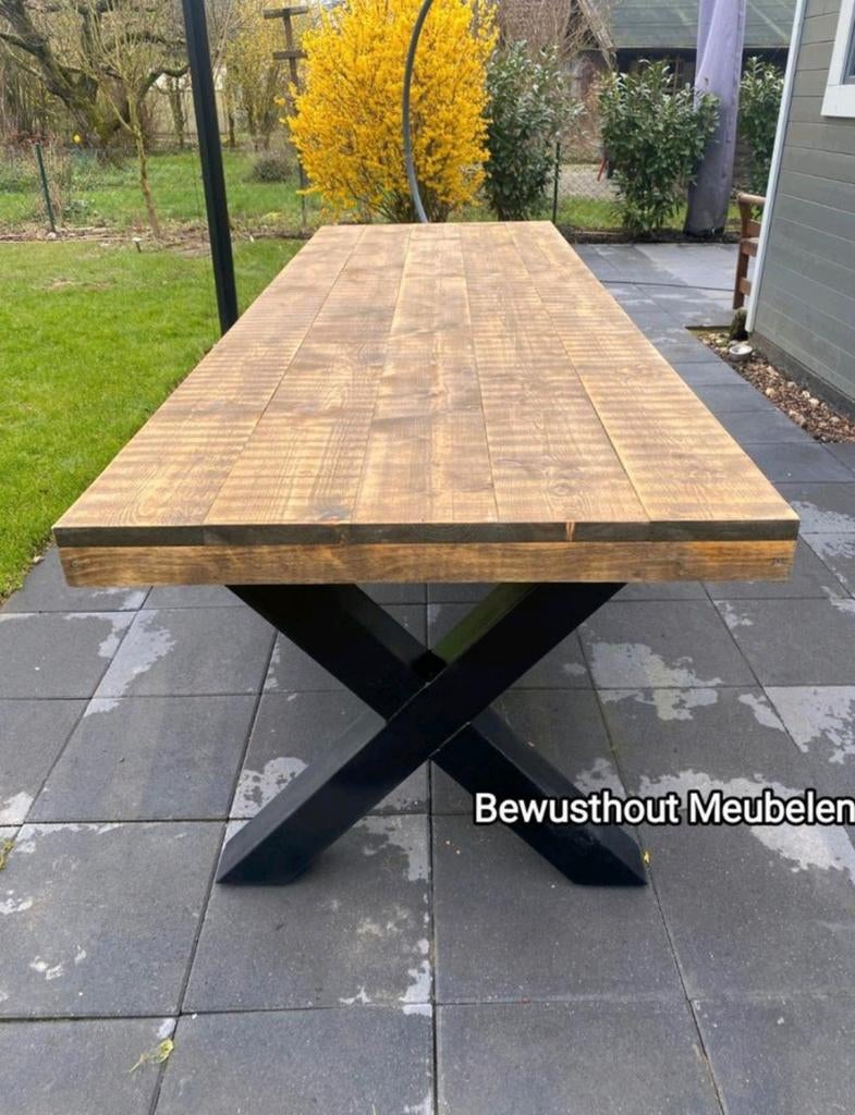 ACTIE!! Steigerhouten Tafel met Metaal onderstel., Tuin en Terras, Tuinsets en Loungesets, Ophalen of Verzenden, Nieuw, Steigerhout