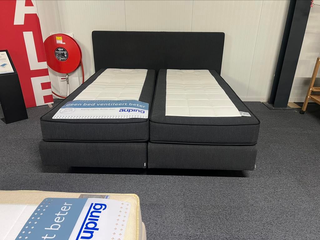 Auping boxspring 180x210 antraciet eventueel Matt sleeps, Ophalen, 210 cm, 180 cm, Stof