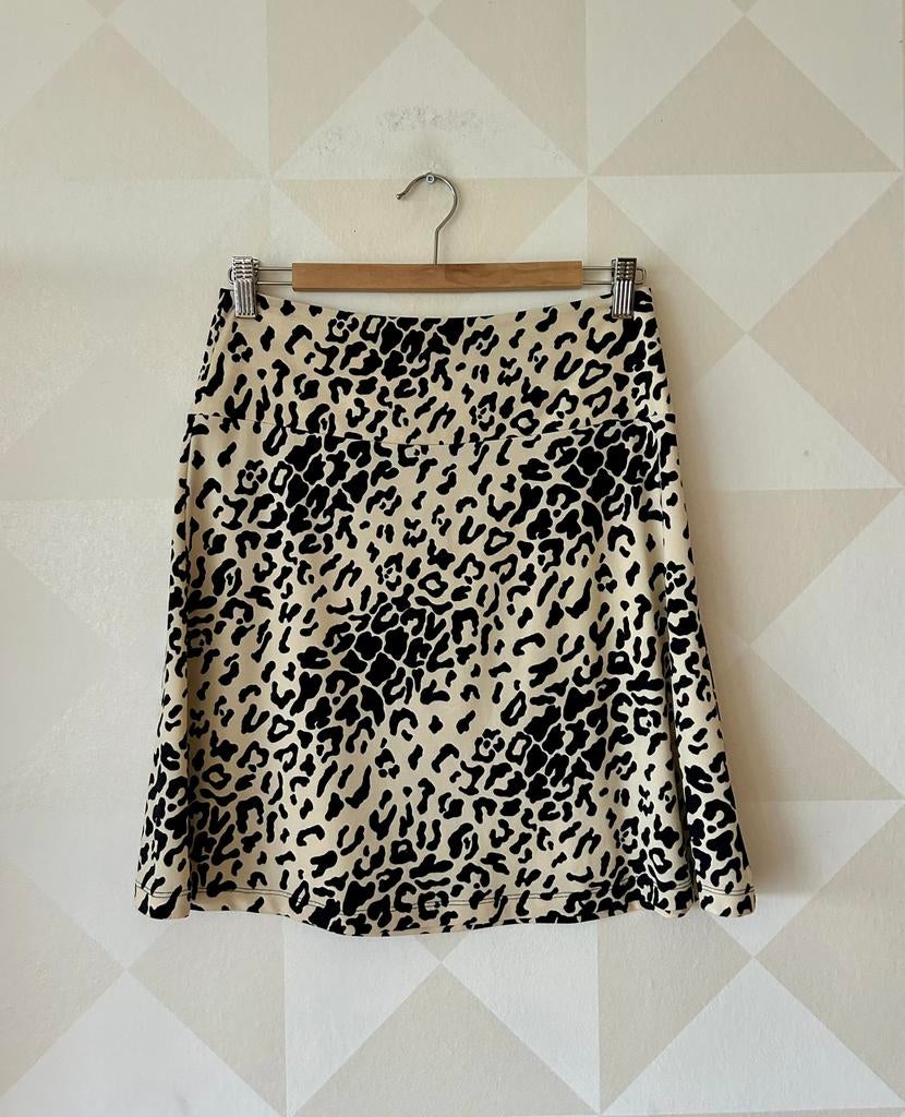 King Louie Border Skirt rok zwart beige panter S/36 zgan, Beige, Ophalen of Verzenden, Zo goed als nieuw, Maat 36 (S)