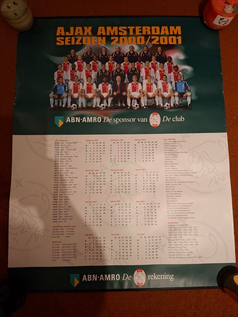 Ajax Amsterdam Seizoen 2000/2001 Poster, Verzenden, Zo goed als nieuw, Ajax, Poster, Plaatje of Sticker