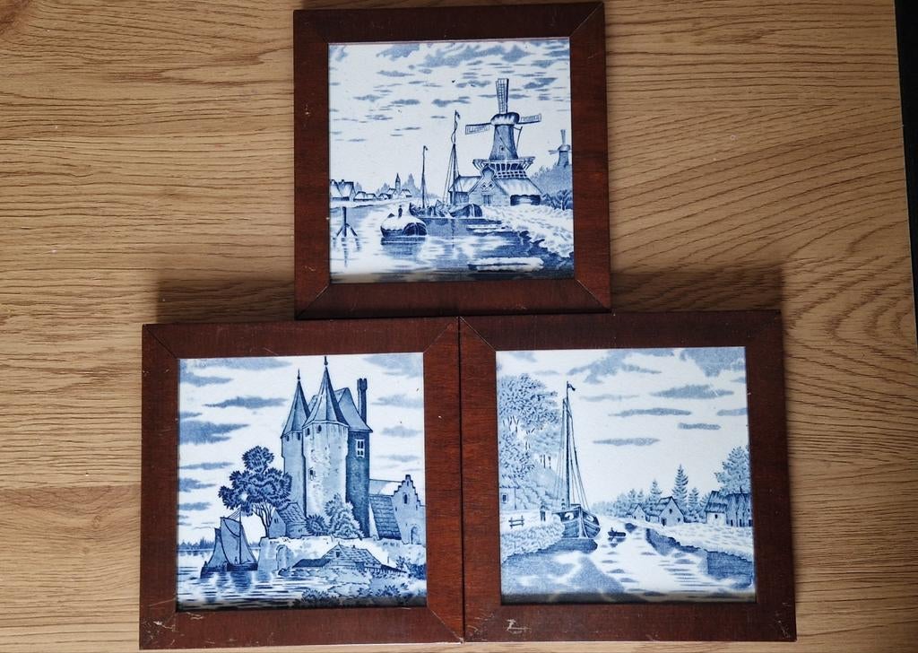 3 Ingelijste Oud Hollandse Tegels - 1910, Ophalen of Verzenden