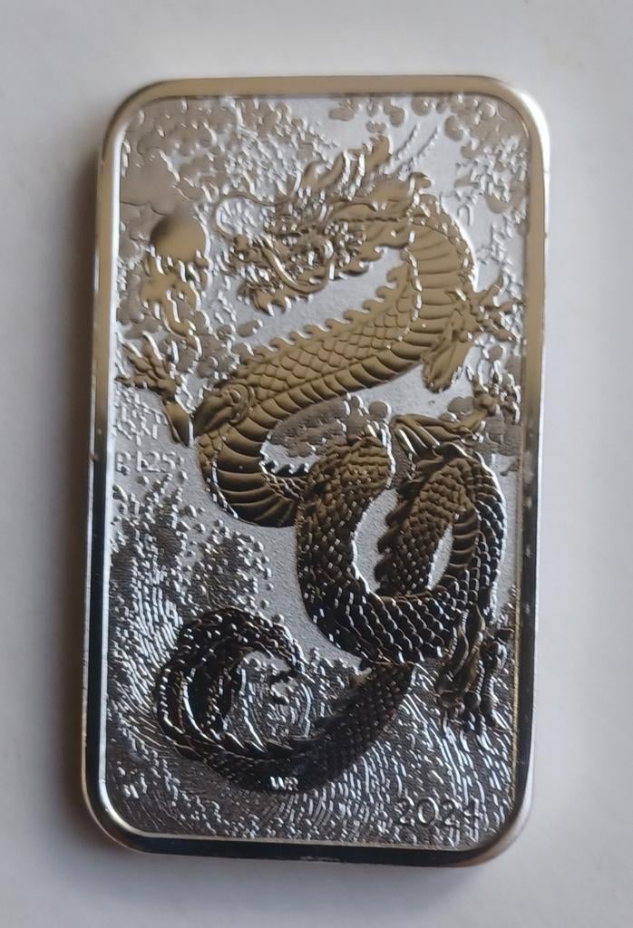 1 ounce zilveren rectangular Dragon, Postzegels en Munten, Edelmetalen en Baren, Ophalen of Verzenden, Zilver