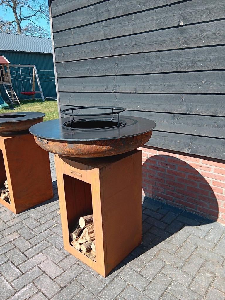 BBQ Plancha met cortenstaal vuurschaal en sokkel, Ophalen of Verzenden, Nieuw, Met accessoires