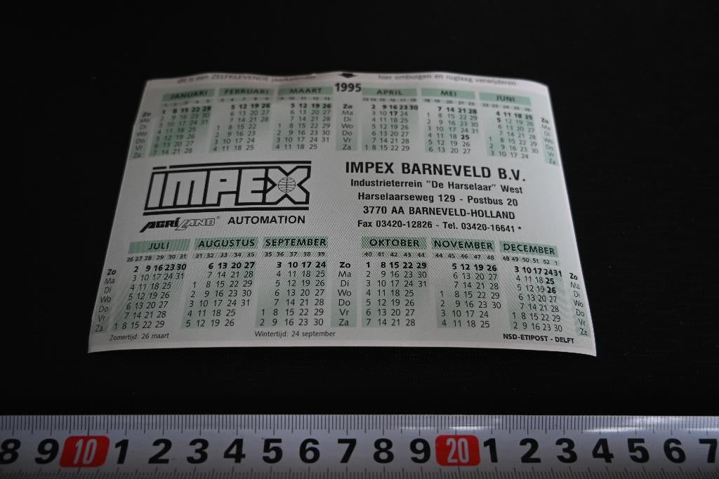 sticker Kalender 1995 Barneveld IMPEX bv, Ophalen, Zo goed als nieuw