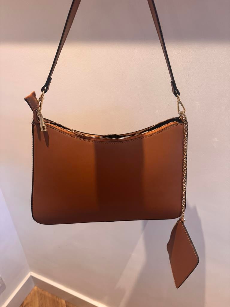 Nieuwe italiaanse leren handtas cognac, Ophalen of Verzenden, Nieuw, Bruin
