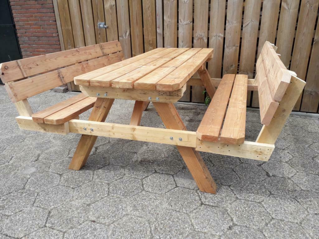 Degelijke Picknicktafel Douglas met RUGLEUNING, Ophalen of Verzenden, Nieuw, Hardhout, Bank