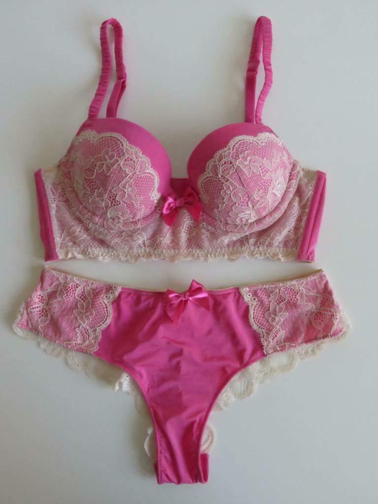 Hunkemoller setje longline BH 75A en slip maat M Roze kant, Hunkemöller, Verzenden, Roze, Setje