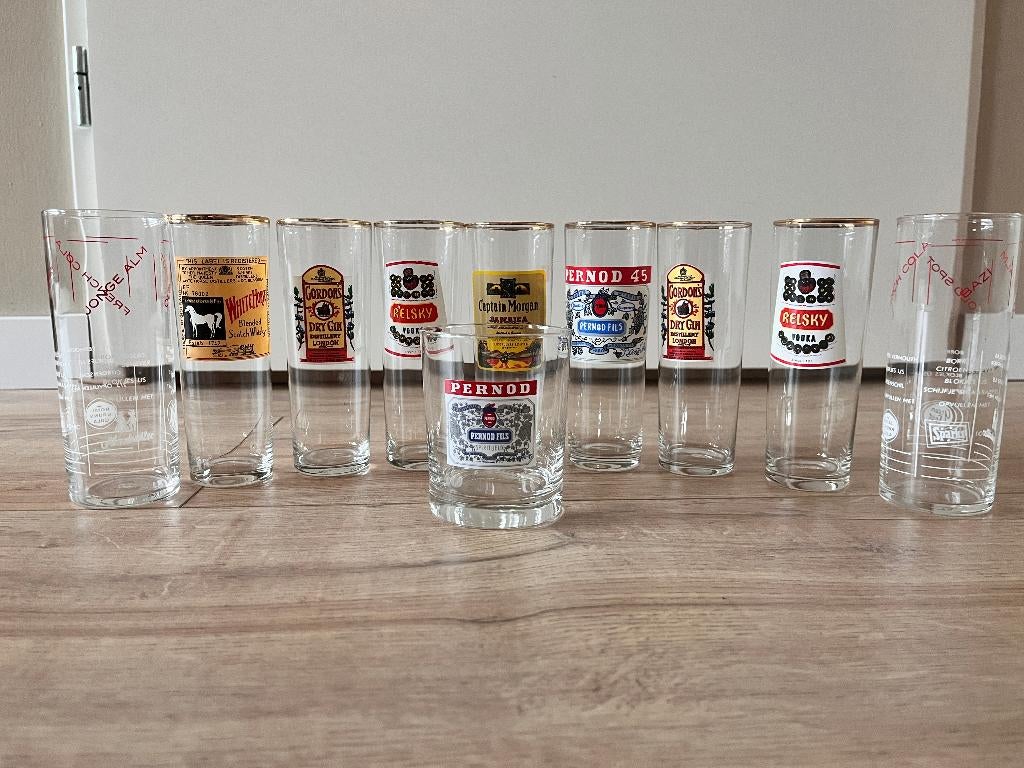 Vintage (Longdrink)glazen verschillende merken, Ophalen, Zo goed als nieuw, Borrel- of Shotglas