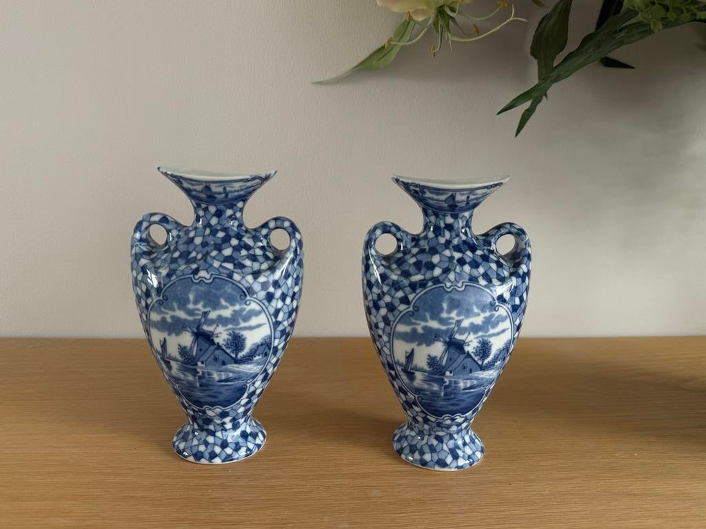 Set van 2 Delfts Blauwe Vazen met Hollandse Scènes, Ophalen