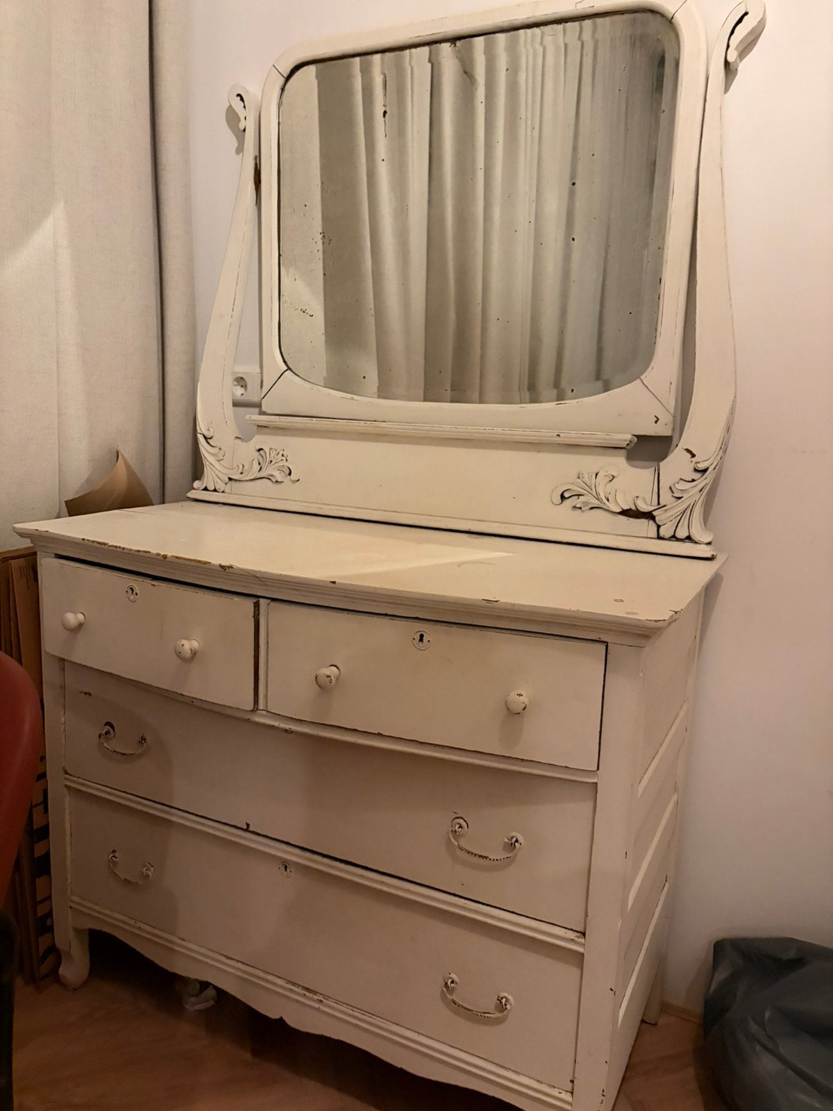 Vintage witte houten kast, Antiek en Kunst, Ophalen