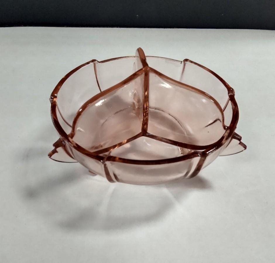 vintage rose glas 3-vaks bonboniere, Ophalen of Verzenden