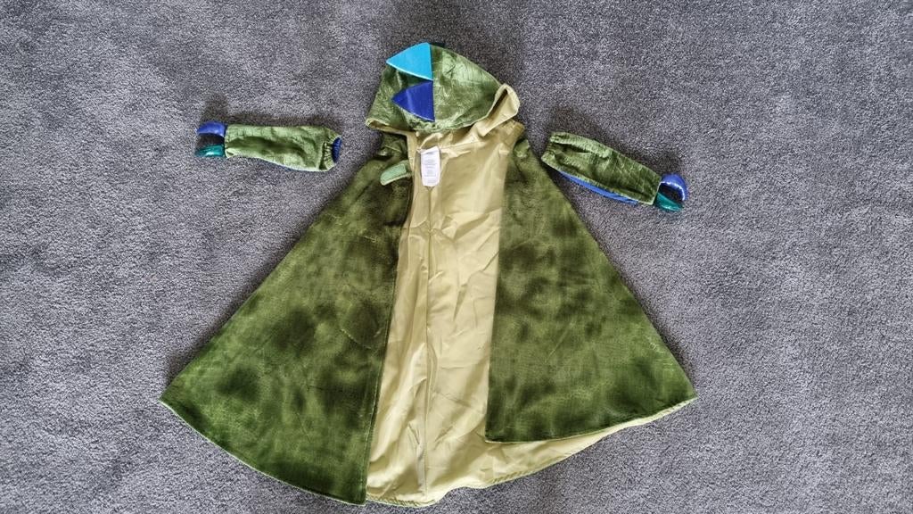 Verkleedkleding drakencape met handschoenen 5-6 jaar, Kinderen en Baby's, Ophalen of Verzenden, Zo goed als nieuw, 104 of kleiner