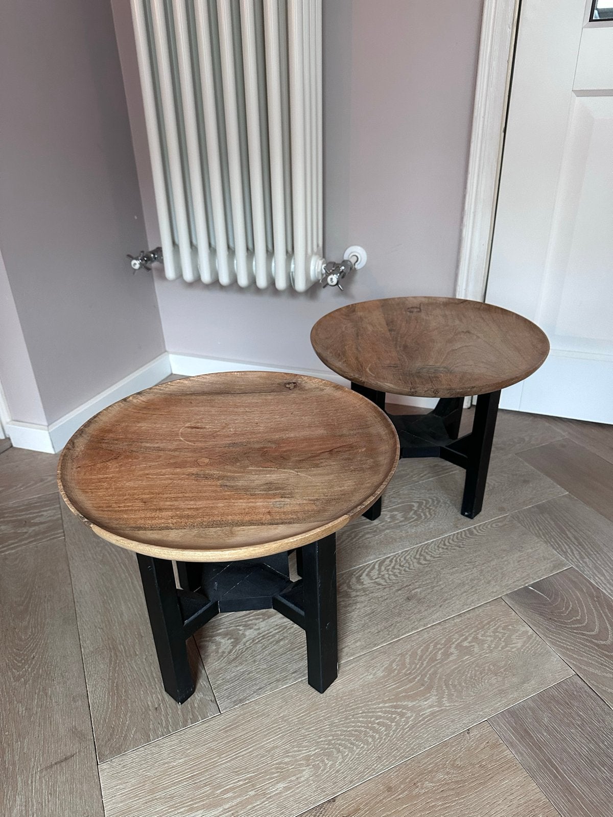 Set van 2 houten bijzettafels, Ophalen, Minder dan 45 cm, Minder dan 55 cm, Gebruikt